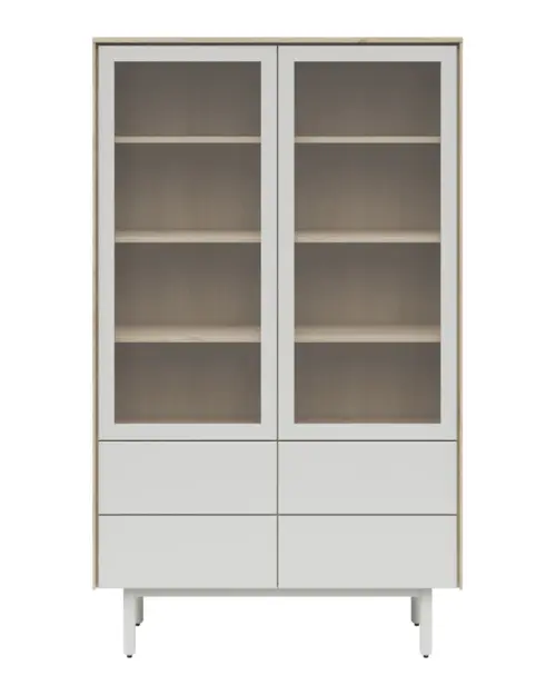 Vitrina Ema 105 cm con 2 puertas y 4 cajones nogal jackson hickory/gris claro