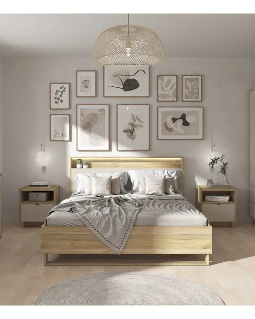 Cómoda Dalva 134 cm con puertas y 3 cajones roble mauvella/cachemira