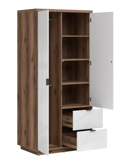 Armario de dos puertas Forn 94 cm con cajones roble delano oscuro/blanco brillo