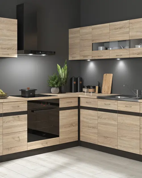 Conjunto de cocina rinconera Junona Line 220x240 derecho roble sonoma sin encimera