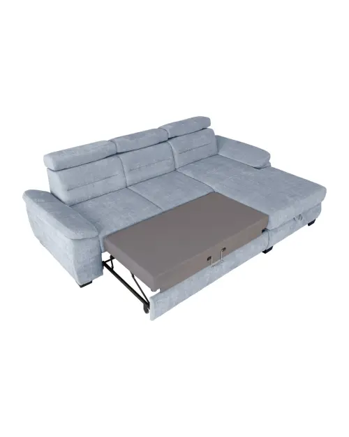 Угловой диван правосторонний Aguda раскладной с ящиком синий