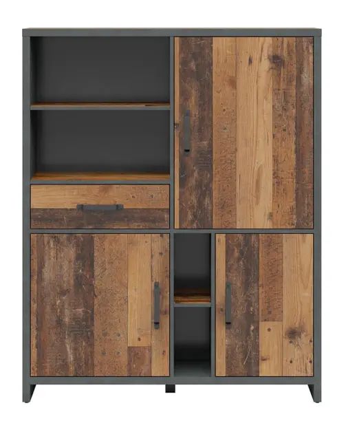 Estantería Weston 120 cm con 3 puertas, cajón y 4 estantes pino old style