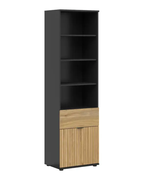 Estantería Luen 57 cm con puertas y cajón roble tegola/roble mauvella