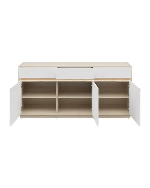 Cómoda Kim con 3 puertas y 3 cajones roble riva claro/blanco