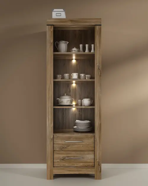 Vitrina Gent 68 cm con puertas y 2 cajones roble stirling