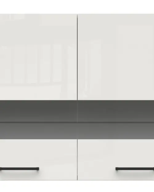 Armario de cocina superior Junona Line 80 cm de dos puertas con vitrina brillo tiza