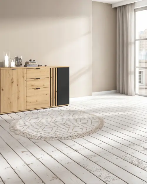 Cómoda Vabres 150 cm con 3 puertas y 2 cajones roble artisan listones