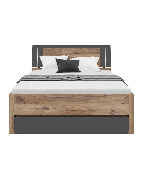 Cama Saturn 140x200 con 3 cajones roble flagstaff oscuro/grafito