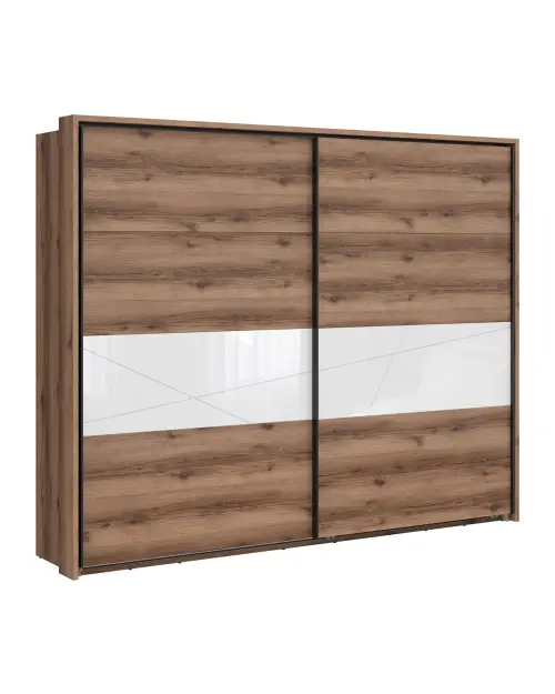 Armario de puertas correderas Forn 270 cm roble delano oscuro/blanco brillo