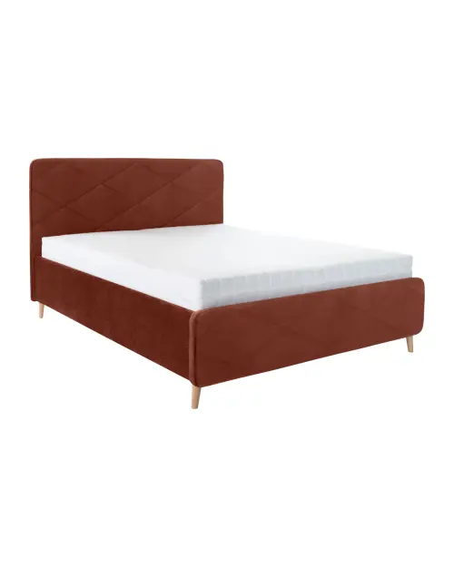 Cama tapizada Bondo 160x200 con contenedor y somier naranja