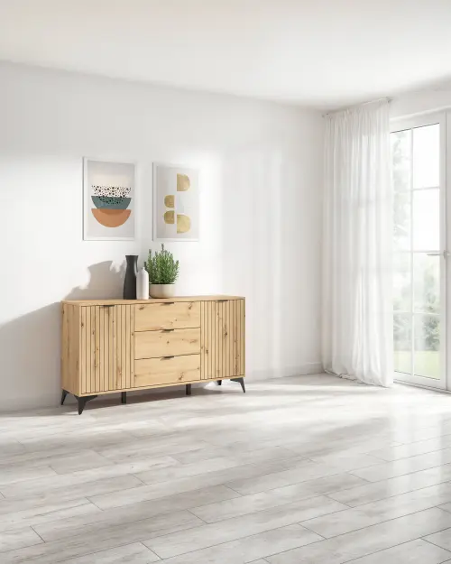 Cómoda Lamea 150 cm con 2 puertas y 3 cajones roble artisan