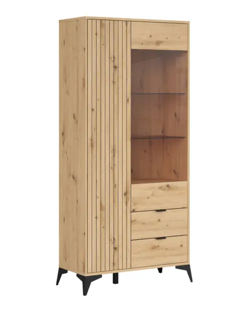 Vitrina alta Lamea 90 cm con 2 puertas y 2 cajones roble artisan