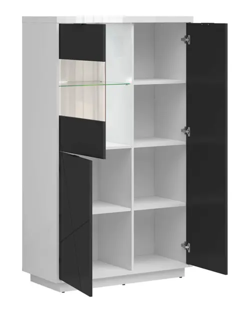 Vitrina Forn 94 cm con 3 puertas blanco brillo/negro mate