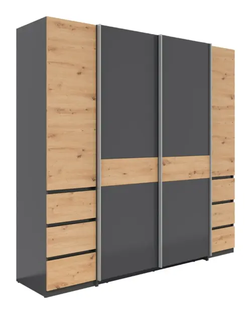 Sliding wardrobe Fabio 215 cm with drawers graphite/artisan oak