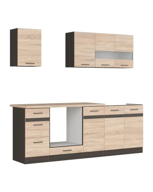 Conjunto de cocina Junona Line 220 cm roble sonoma con encimera