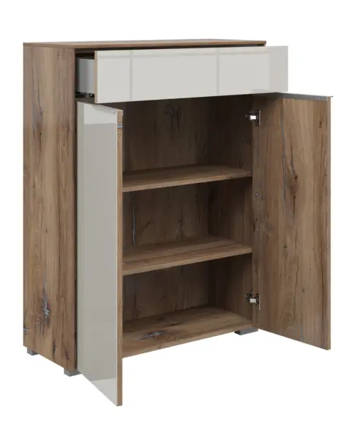 Cómoda Nevada 81 cm con 2 puertas y un cajón roble flagstaff oscuro