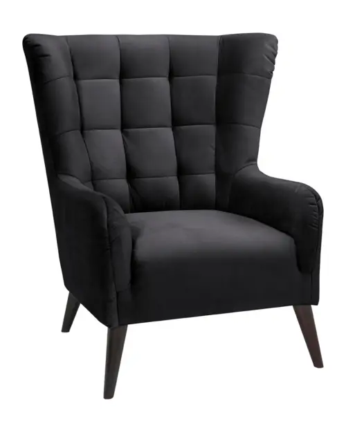 Sillón orejero Casey de terciopelo negro