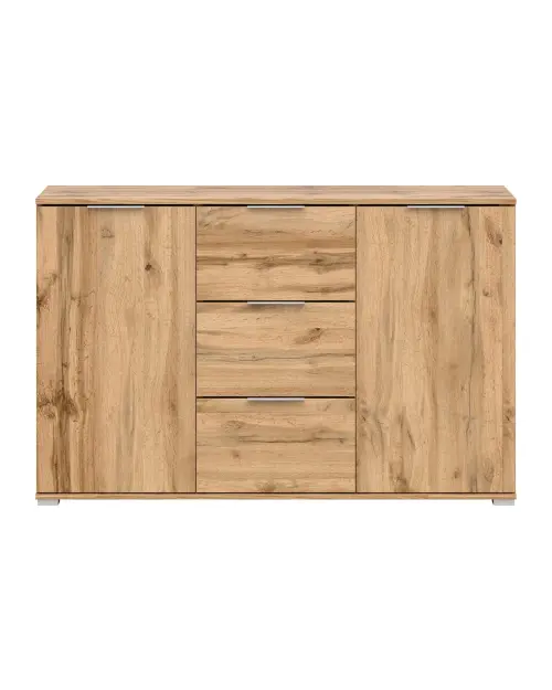 Cómoda Zele 135 cm con 2 puertas y 3 cajones roble wotan