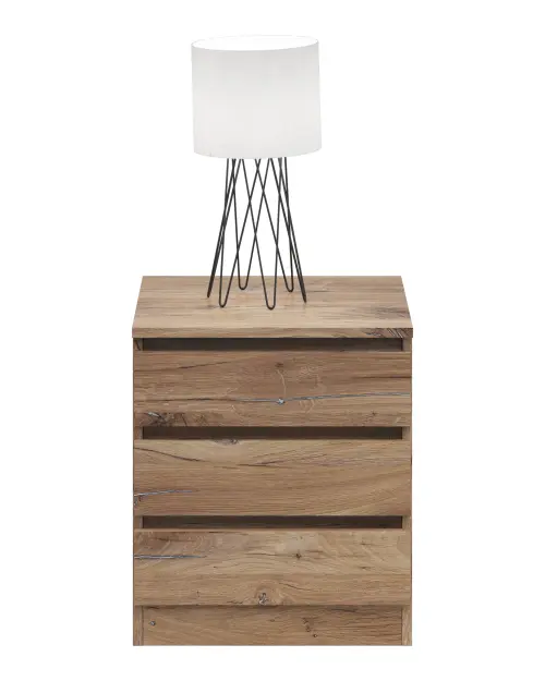 Mesita de noche Saturn 45 cm con 3 cajones roble flagstaff oscuro
