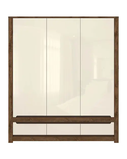 Трехдверный шкаф Ruso 178 см с ящиками дуб април/жемчужный глянец