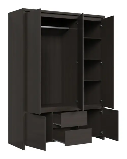 Armario de cinco puertas Kaspian 153 cm con espejo y cajones wenge