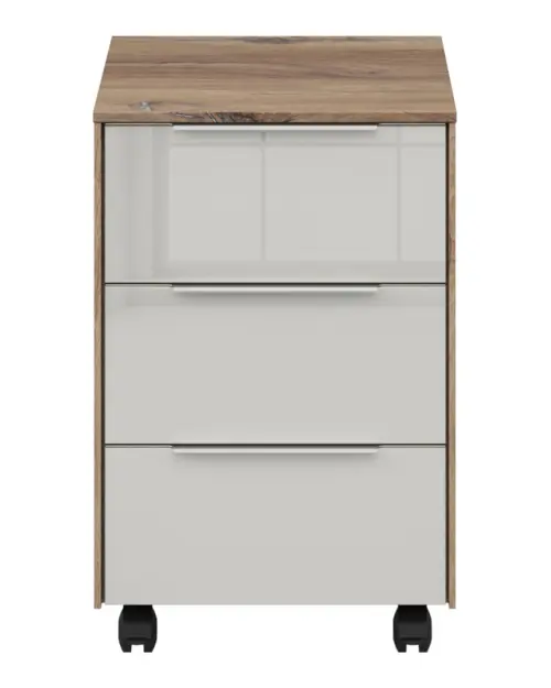 Cajonera de oficina Nevada 40 cm con 3 cajones roble flagstaff oscuro