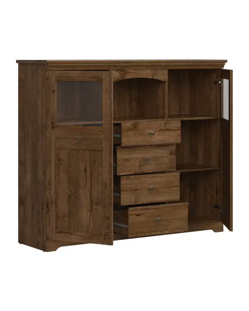 Cómoda Patras 153 cm vitrina con 2 puertas y 4 cajones roble april