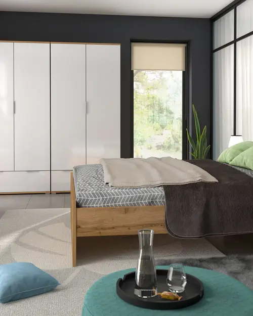 Armario de dos puertas Zele 90 cm con cajón roble wotan/blanco brillo