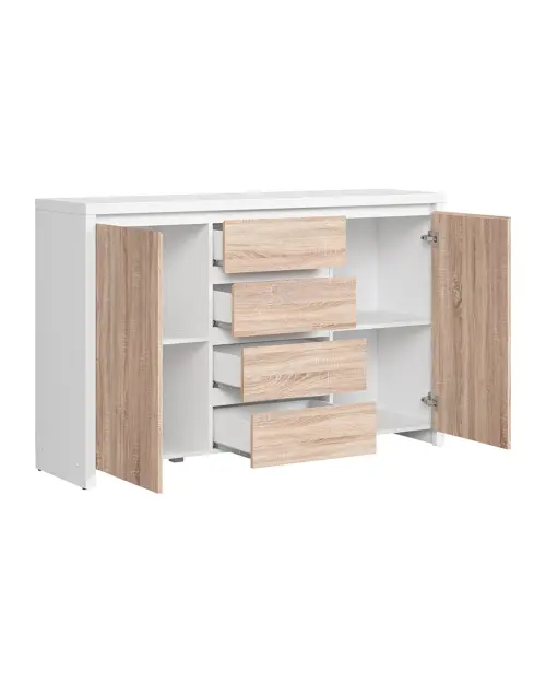 Комод Kaspian 144 см з 2 дверцятами і 4 шухлядами білий/дуб сонома