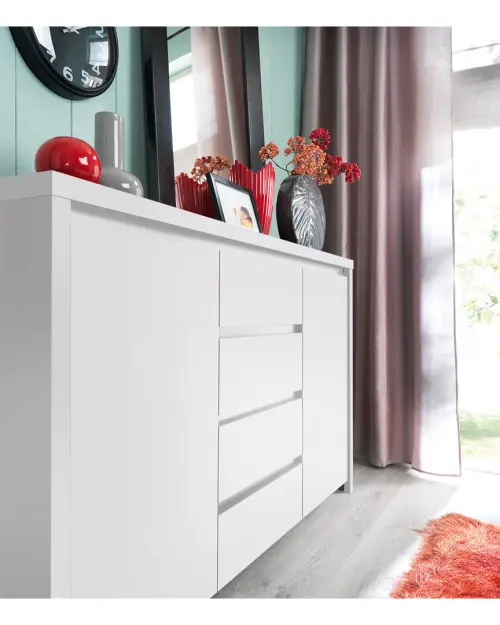 Cómoda Kaspian 144 cm con 2 puertas y 4 cajones blanca