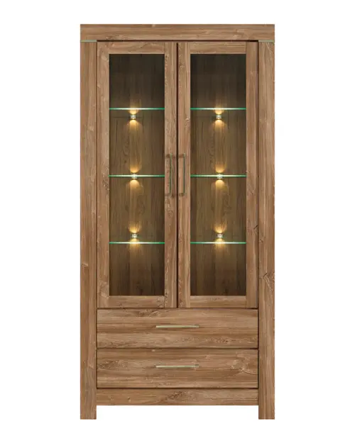 Vitrina Gent 98 cm con 2 puertas y 2 cajones roble stirling