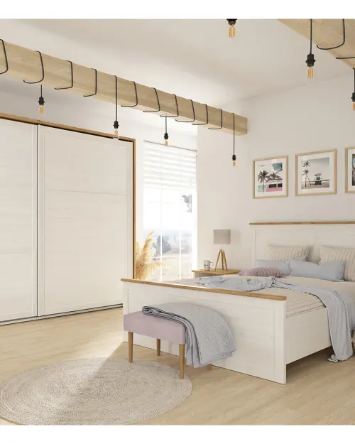 Armario de puertas correderas Loksa 270 cm pino andersen blanco/roble grandson