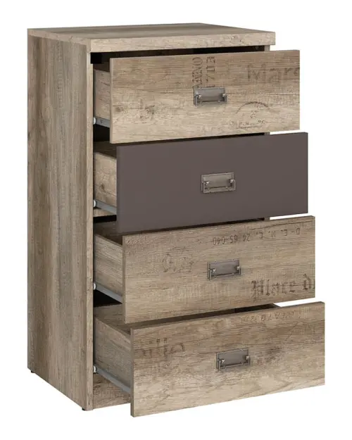 Cómoda Malcolm 50 cm con 4 cajones roble canyon monument/gris wolfram/roble canyon monument estampado