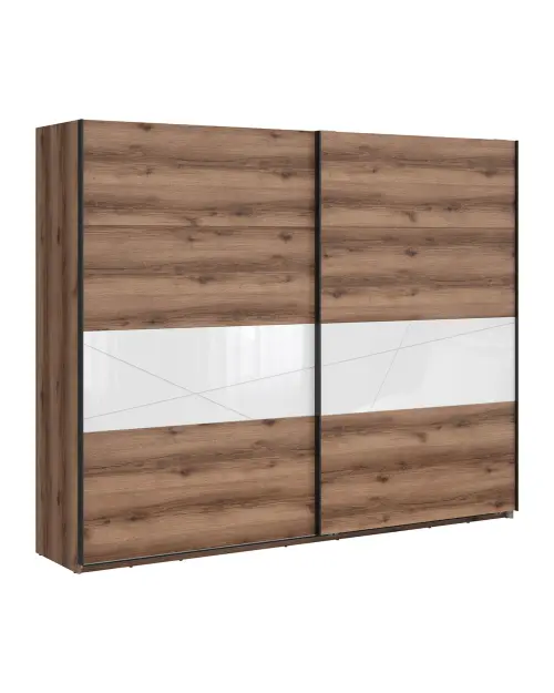 Armario de puertas correderas Forn 270 cm roble delano oscuro/blanco brillo