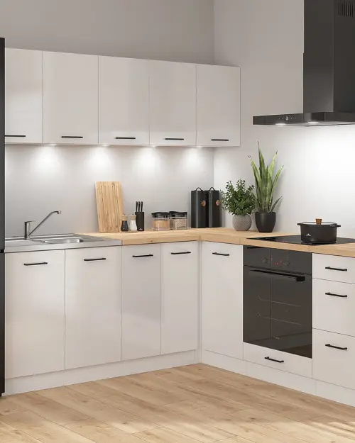 Conjunto de cocina de esquina Junona Line 200x200 brillo tiza con encimera