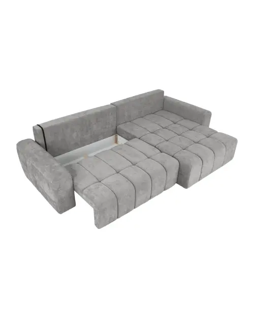 Narożnik prawostronny Chill_Me rozkładany z pojemnikiem, szara szenila