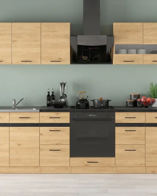 Conjunto de cocina Junona Line 260 cm roble bernstein con encimera