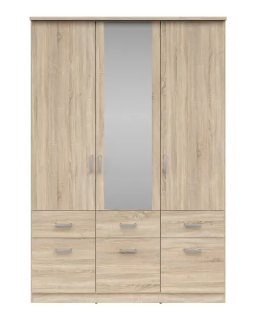 Armario de tres puertas Brando-3 136 cm con espejo y cajones roble sonoma
