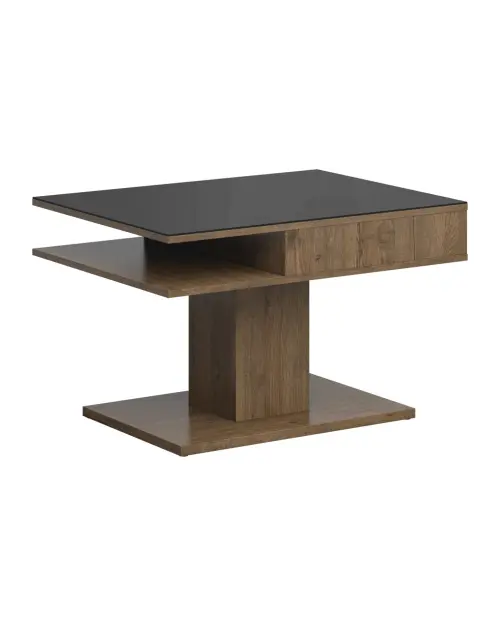 Mesa de centro Campo 80x60 cristal negro/roble april