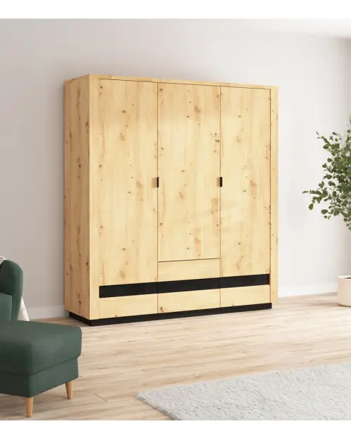 Three-door wardrobe Ostia 180 cm with drawers artisan oak/black oak