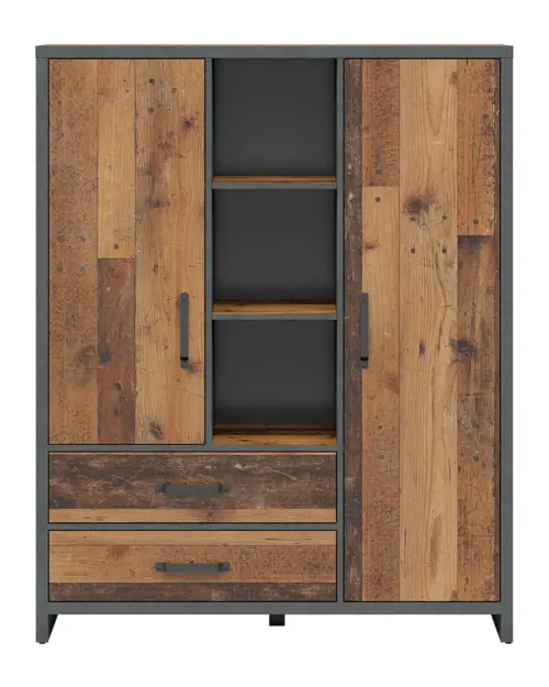 Estantería Weston 120 cm con 2 puertas 2 cajones y 3 estantes pino old style