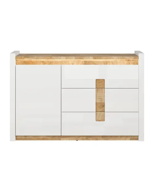 Cómoda Alameda 147 cm con puertas y 3 cajones roble westminster/blanco brillo