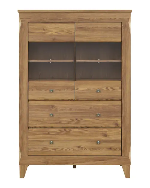 Vitrina Bergen 102 cm con 2 puertas y 2 cajones alerce sibiu dorado