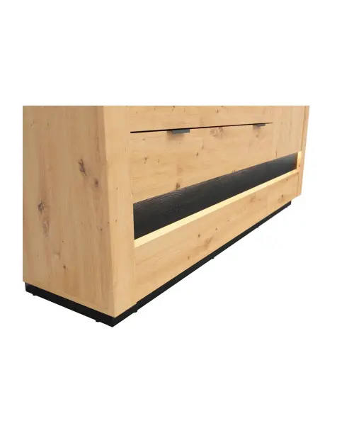 Cómoda Ostia 161 cm con puertas y 4 cajones roble artisan/roble negro