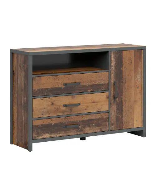 Cómoda Weston 131 cm con puertas 3 cajones y estante pino old style