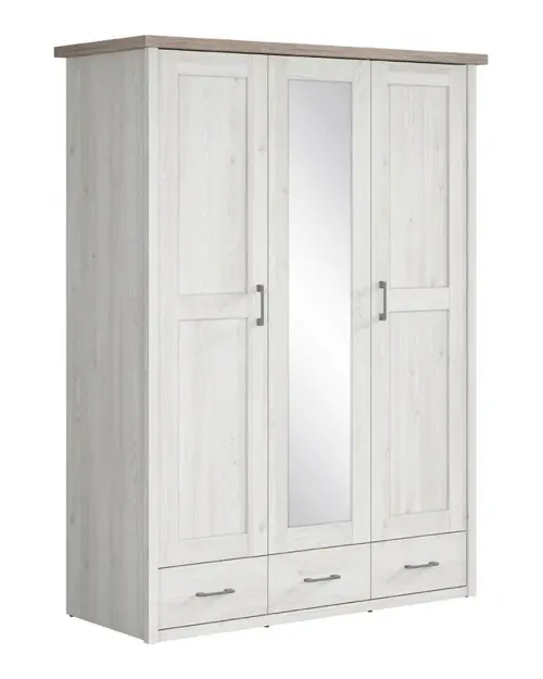 Three-door wardrobe Luca Juzi with mirror and drawers light sibiu larch