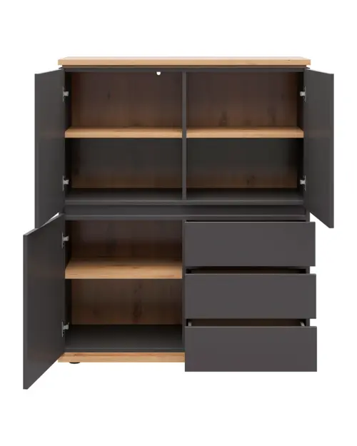 Cómoda Yamael 100 cm con 3 puertas y cajones grafito/roble artisan