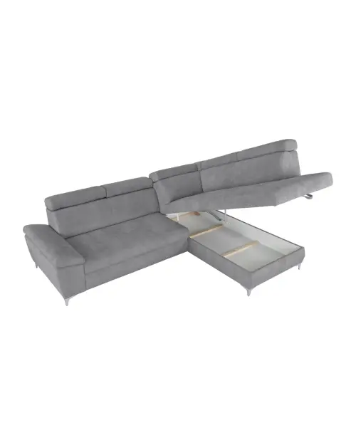 Sofá rinconera derecho Raul convertible con arcón gris