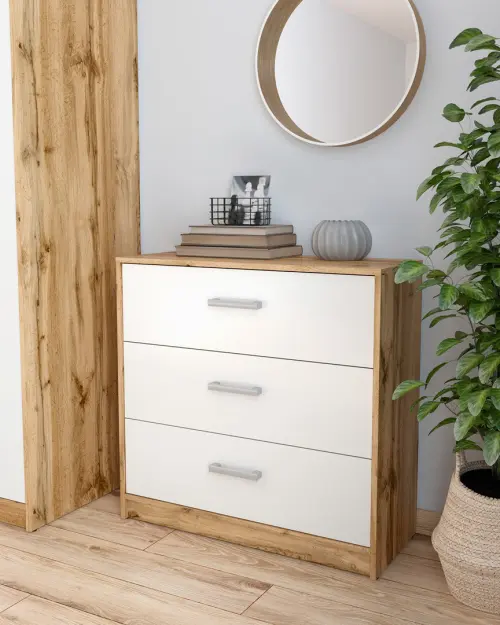 Cómoda Matos 80 cm con 3 cajones roble wotan/blanco