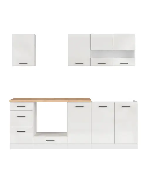 Conjunto de cocina Junona Line 220 cm brillo tiza con encimera